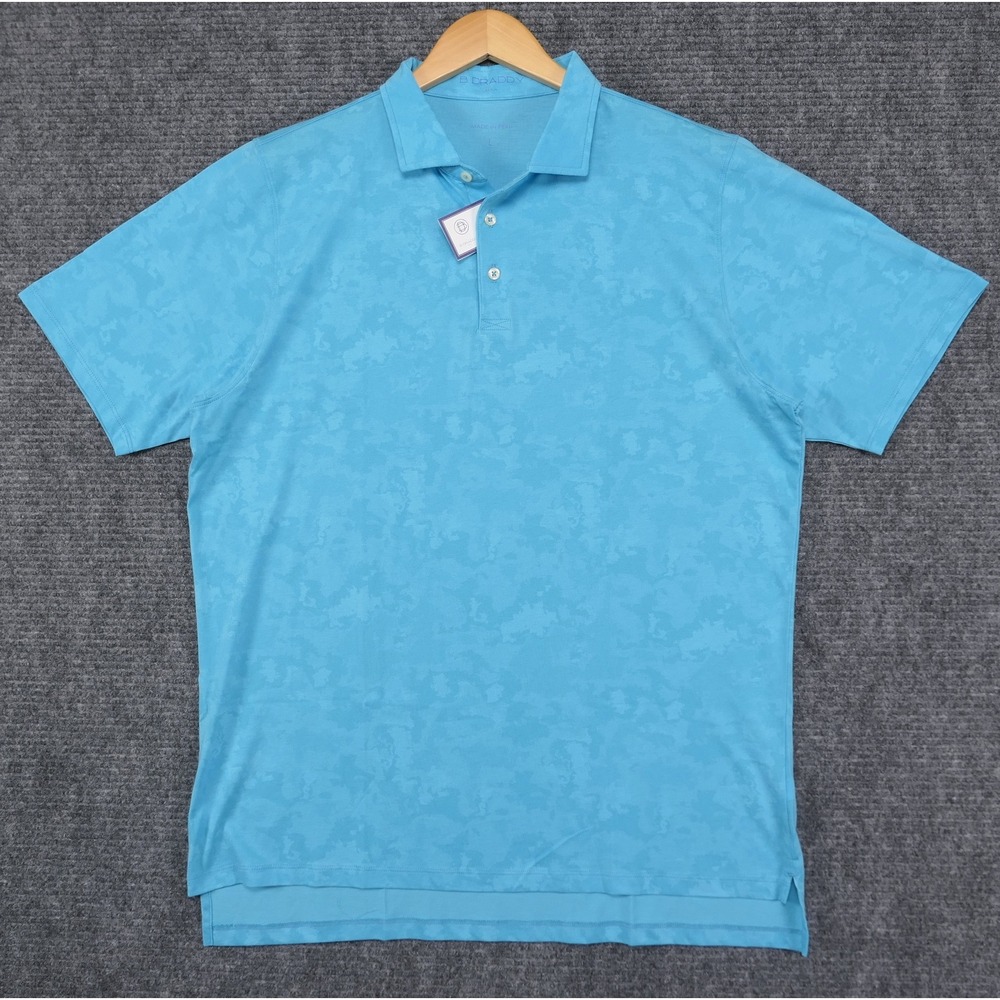 NEW B. Draddy Gil Polo Mens L Tidal Blue Camo AOP Pima Cotton Made in Peru NWT